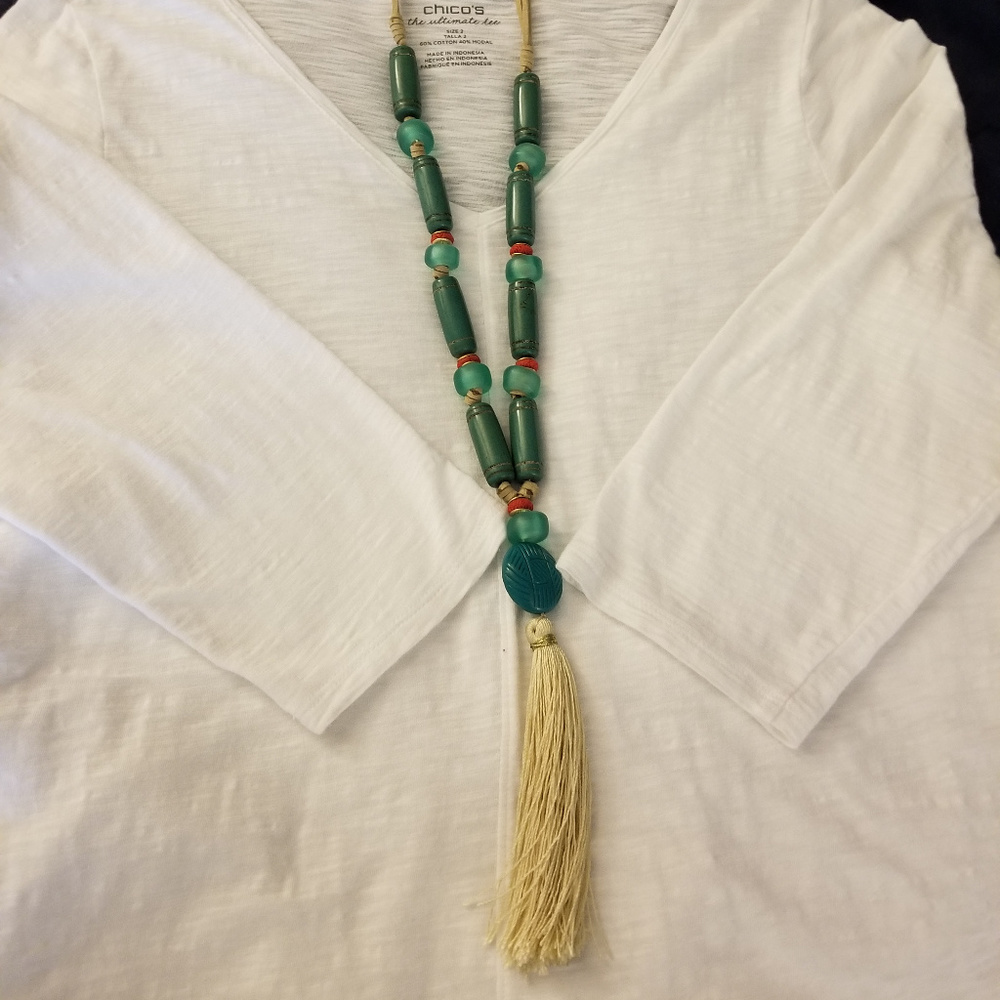 NEW CHICO'S TURQUOISE INSPIRED TASSEL NECKLACE